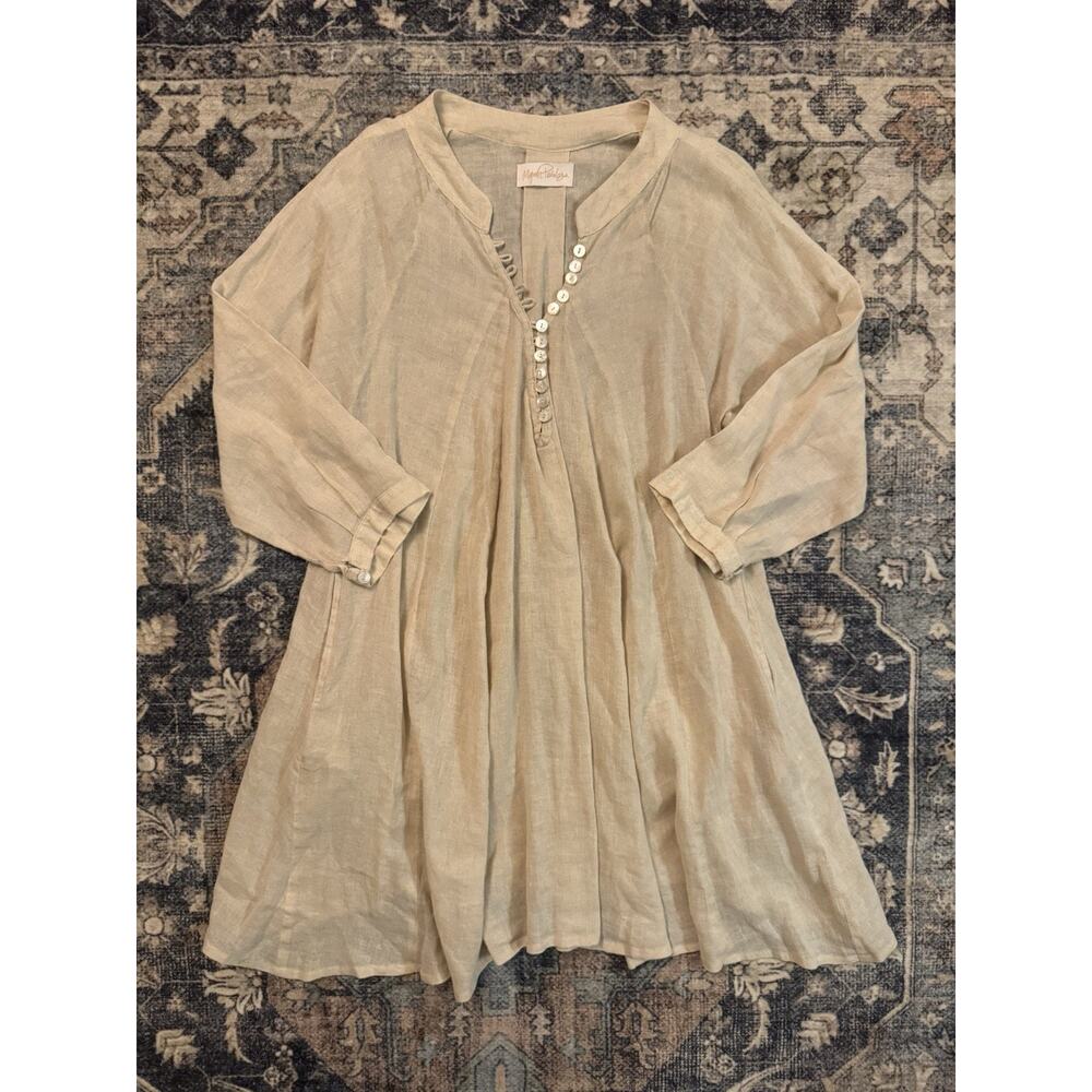 Myrah Penaloza Frida Linen Dress OS Henley Style Buttons